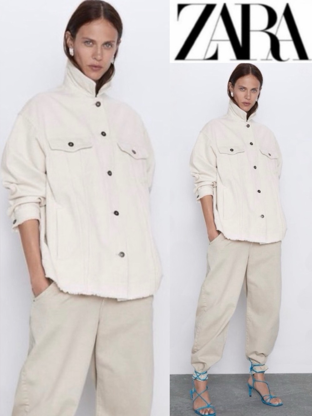 ZARA Ecru Corduroy Oversized Shacket/Shirt Jacket Blogger Favorite